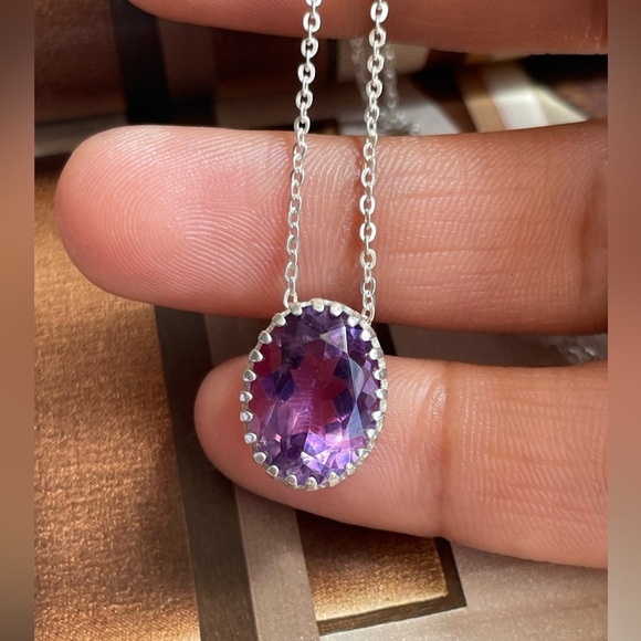 Necklace 925 Sterling silver Pendent with Chain with Finest quality Amethyst! - Picture 3 of 13